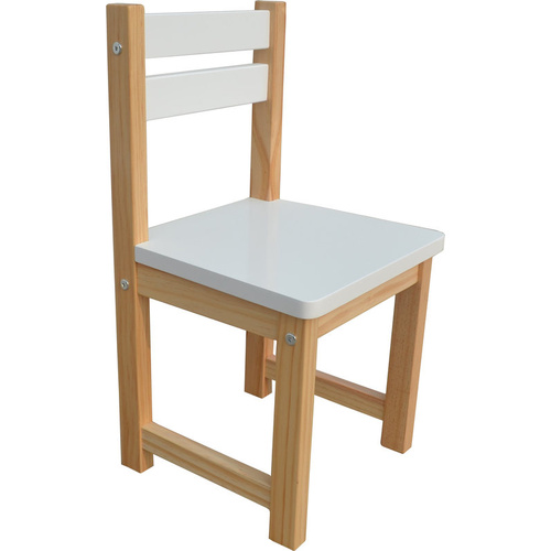 Kids Chair in Natural and White, frame in natural, seat and back rest in white