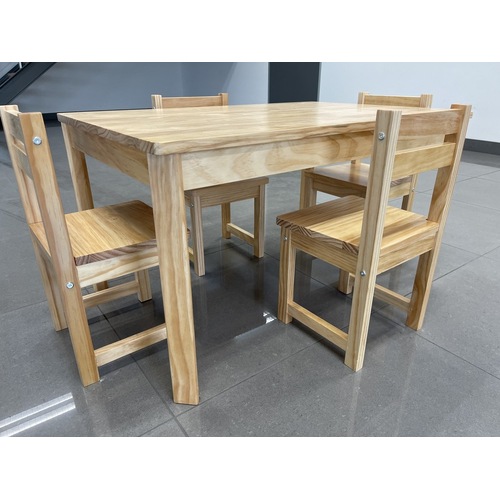 Kids Timber Table and 4 Chair Set in Colour Natural Boys Girls Indoor Outdoor