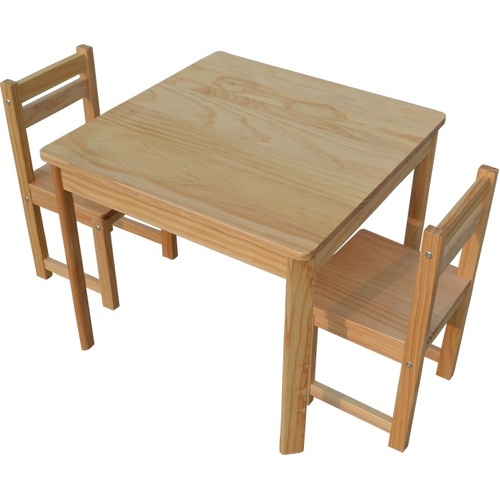 Kids Timber Table and Chair Set in Colour Natural Boys Girls Indoor Outdoor