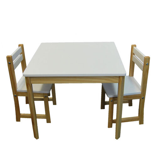 Kids Timber Table and Chair Set in Natural and White Boys Girls Indoor Outdoor 
