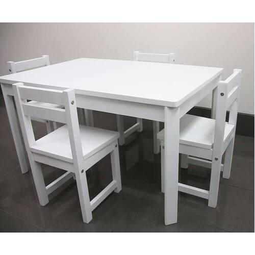 Kids Timber Table and 4 Chair Set in Colour White Boys Girls Indoor Outdoor