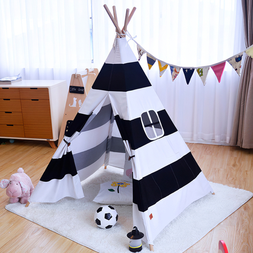 Large Canvas Cotton Black Stripe Teepee Indoor Tipi Kids Play Tent Tee Pee