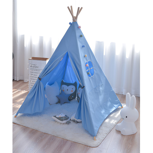 Kids Large Canvas Cotton Blue Teepee Indoor Tipi Girls Play Tent Tee Pee