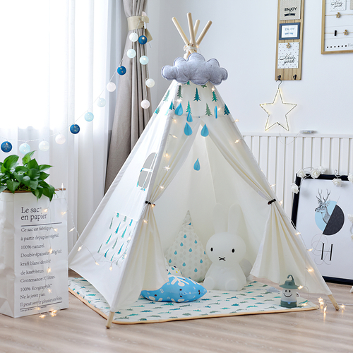 Kids Large White Cotton Canvas w/ Pine Tree Print Play Tent Teepee Indoor Tipi Tee Pee