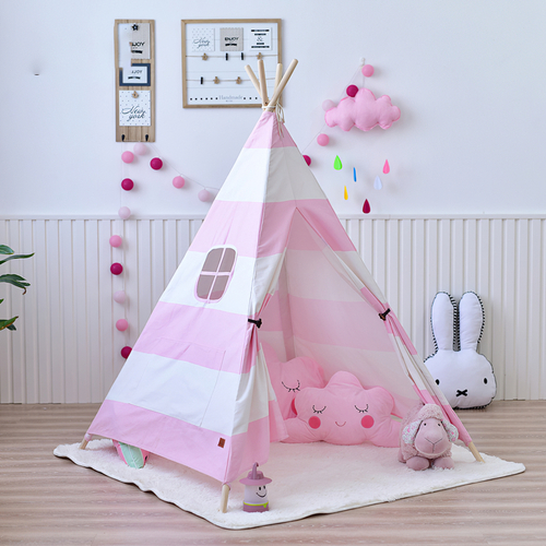 Large Canvas Cotton Pink Stripe Teepee Indoor Tipi Kids Play Tent Tee Pee