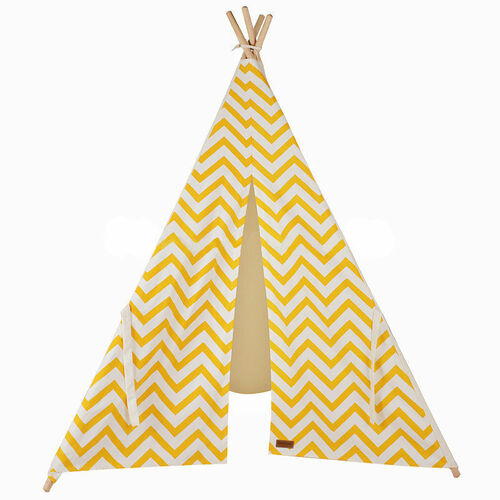 Kids Large Chevron Print in Yellow Cotton Canvas Play Tent Teepee Indoor Tipi Tee Pee