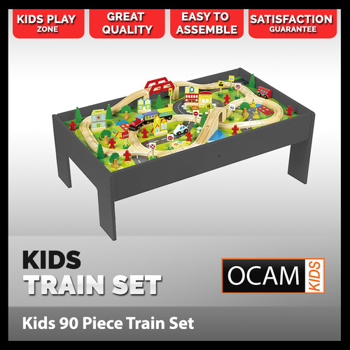 Kids 90 Piece Railway Train Set and wooden Table in Black Boys and Girls Kraft Toys New