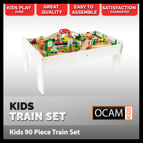 Kids 90 Piece Railway Train Set and Table in White Boys and Girls Kraft Toys New