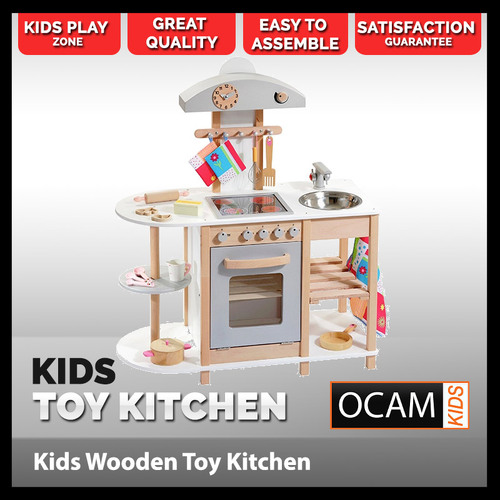 Kids Kitchen Scandi Wooden Toy Cooking and Sink Station Set and Pots
