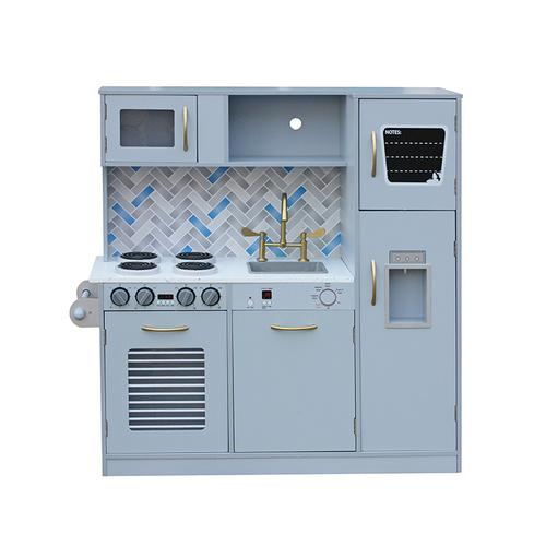 Kids Kitchen Modern Gourmet Uptown Pale Blue Toy Play Set in Solid Wood