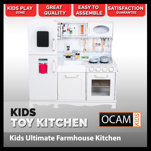 Kids Kitchen Wooden Farmhouse Toy Cooking and Sink Station Set New