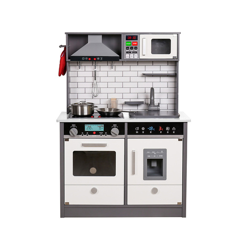 OCAM Kids Wooden Kitchen Toy PlaySet incl 9pc play set in Grey and White